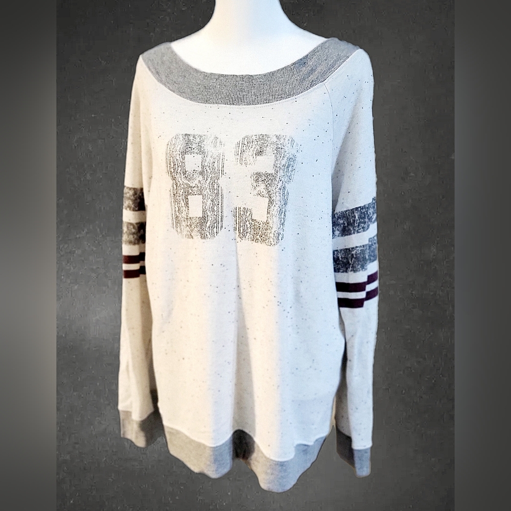 Maurice's scoop neck sweater sweatshirt with stripe sleeves and 83 logo Like new